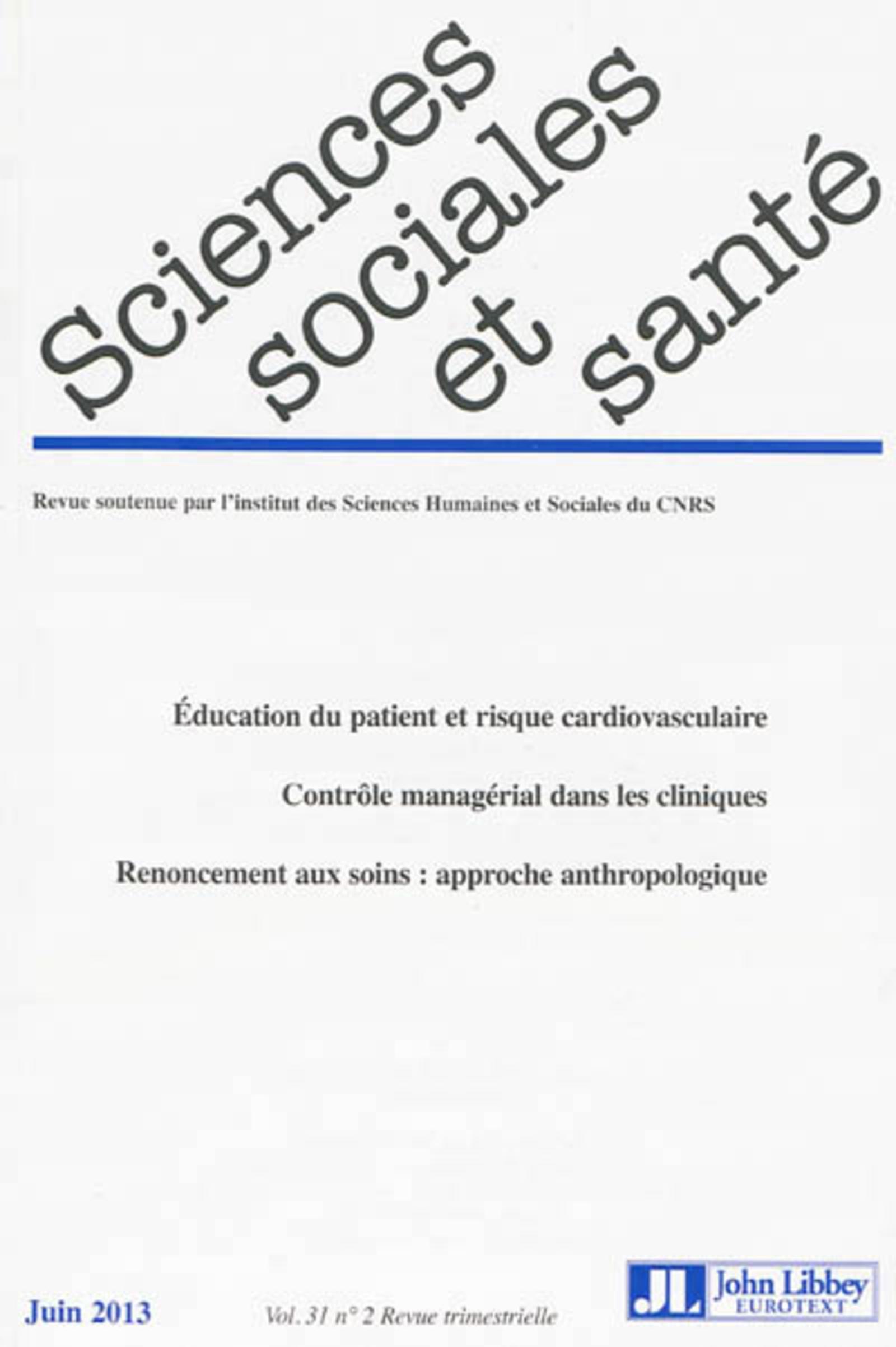 REVUE SCIENCES SOCIALES ET SANTE - VOL 31 - NO2/2013