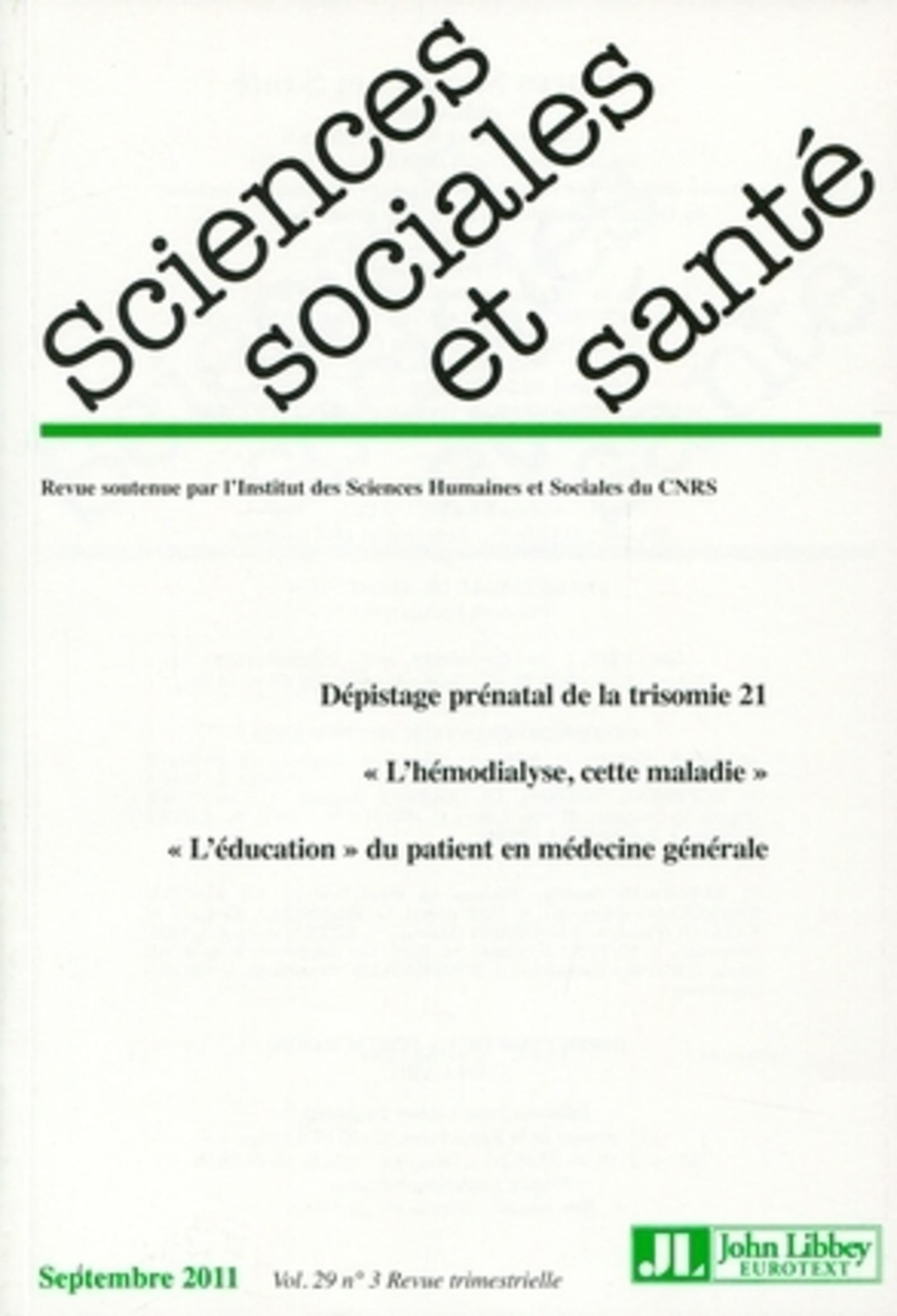 Revue Sciences Sociales et Santé n°3/septembre 2011