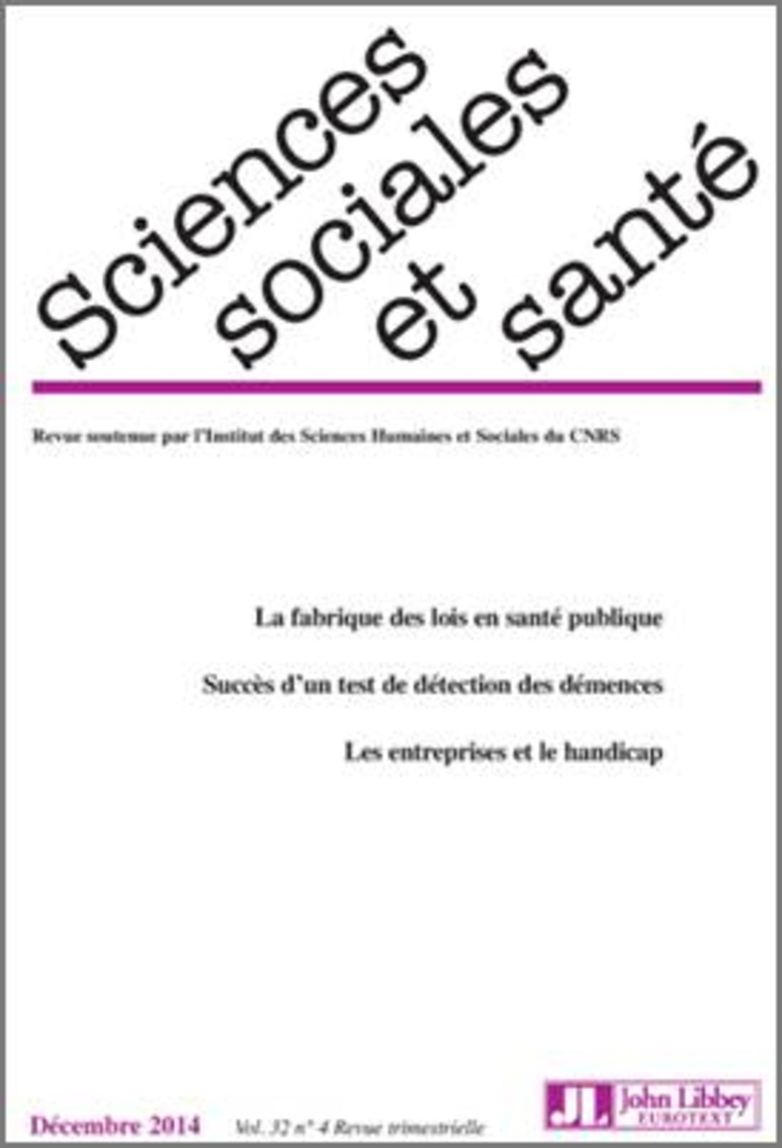 Revue Sciences sociales et santé - Vol 32 - N°4/2014