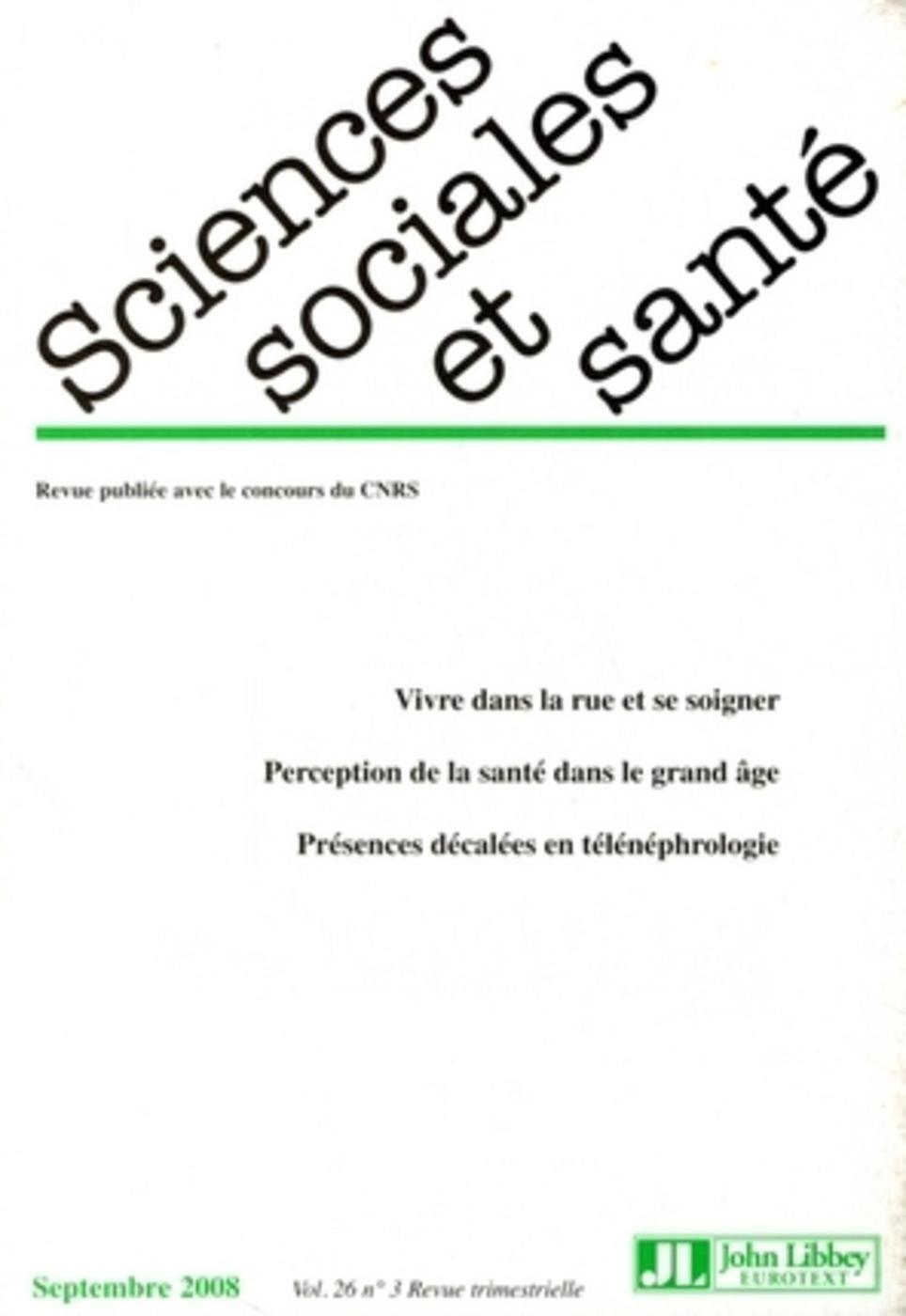Revue Sciences Sociales et Santé. Septembre  2008. Vol. 26 n°3