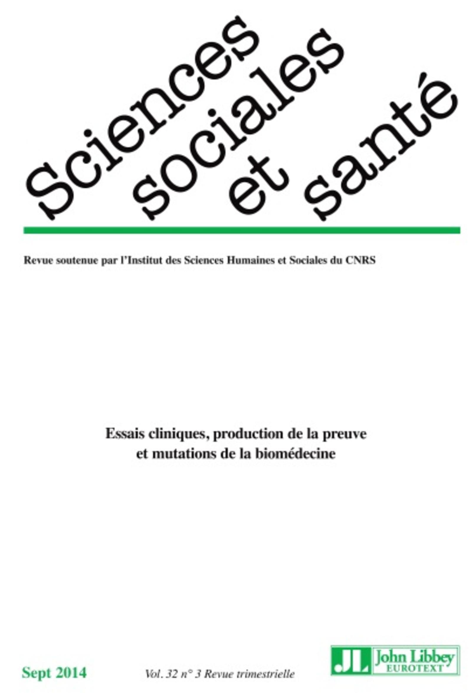 Revue sciences sociales et santé - Vol 32 - N°3 sept 2014