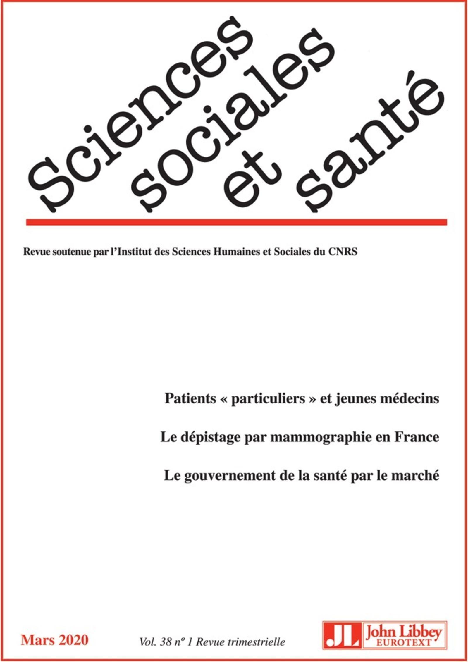 Revue Sciences Sociales et Santé. Vol. 38 - N°1 Mars 2020