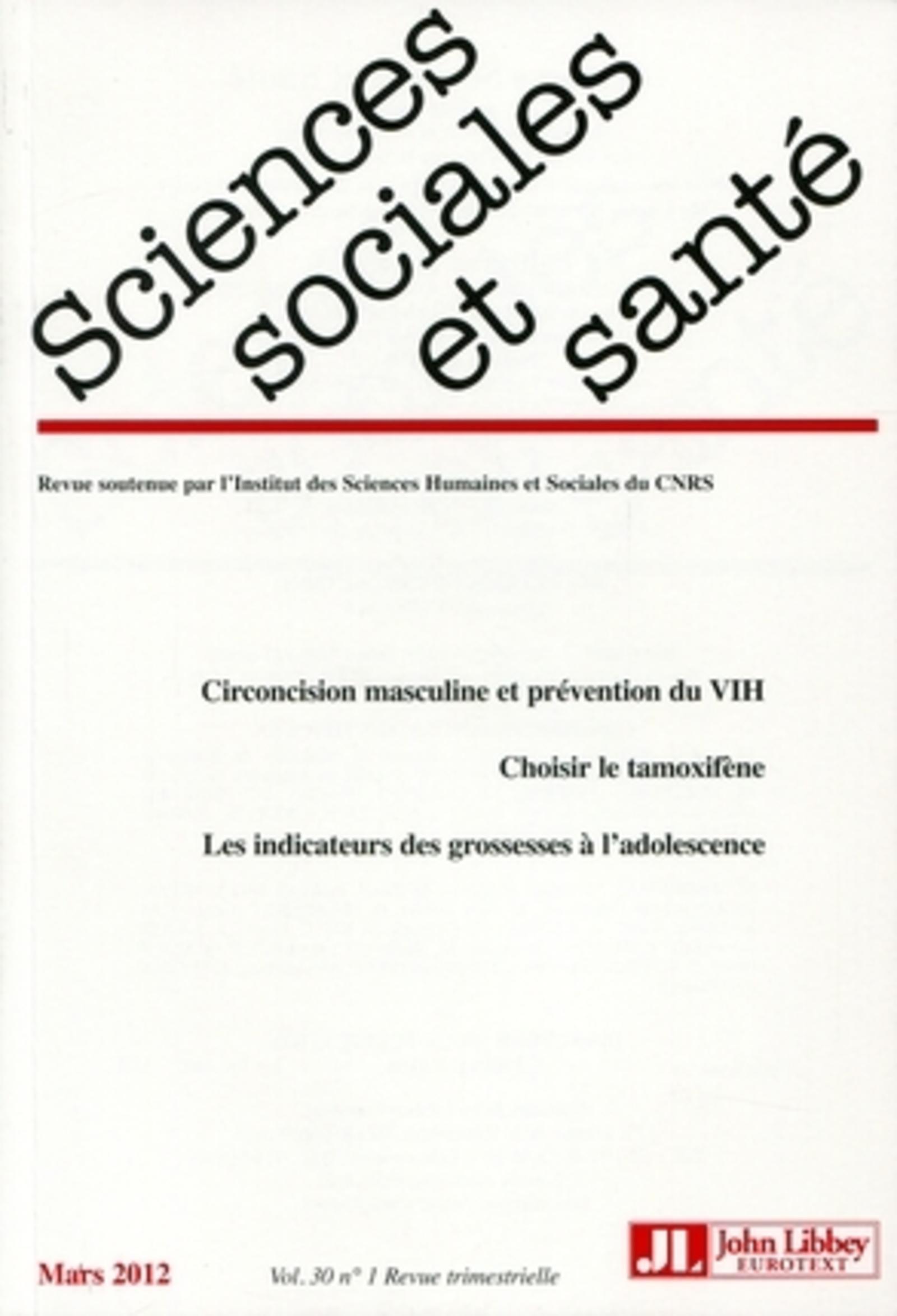 Revue Sciences Sociales et Santé Vol 30 - n°1 mars 2012