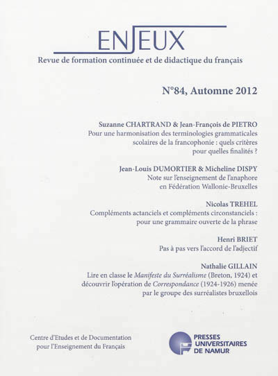 ENJEUX 84, AUTOMNE 2012