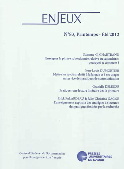 ENJEUX 83. PRINTEMPS- ETE 2012