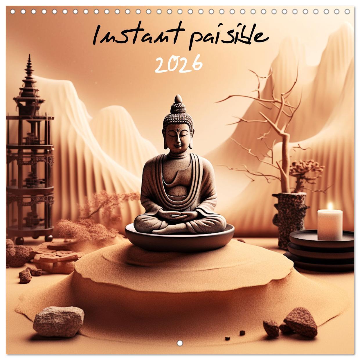 Instant paisible (Calendrier mural carré 2026 30x30 cm) Calendrier double avec une page pour vos prises de notes