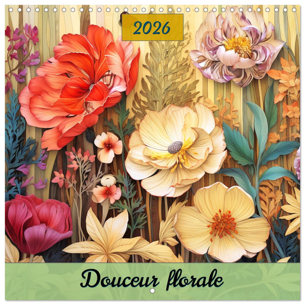 Douceur florale (Calendrier mural carré 2026 30x30 cm) Calendrier double avec une page pour vos prises de notes