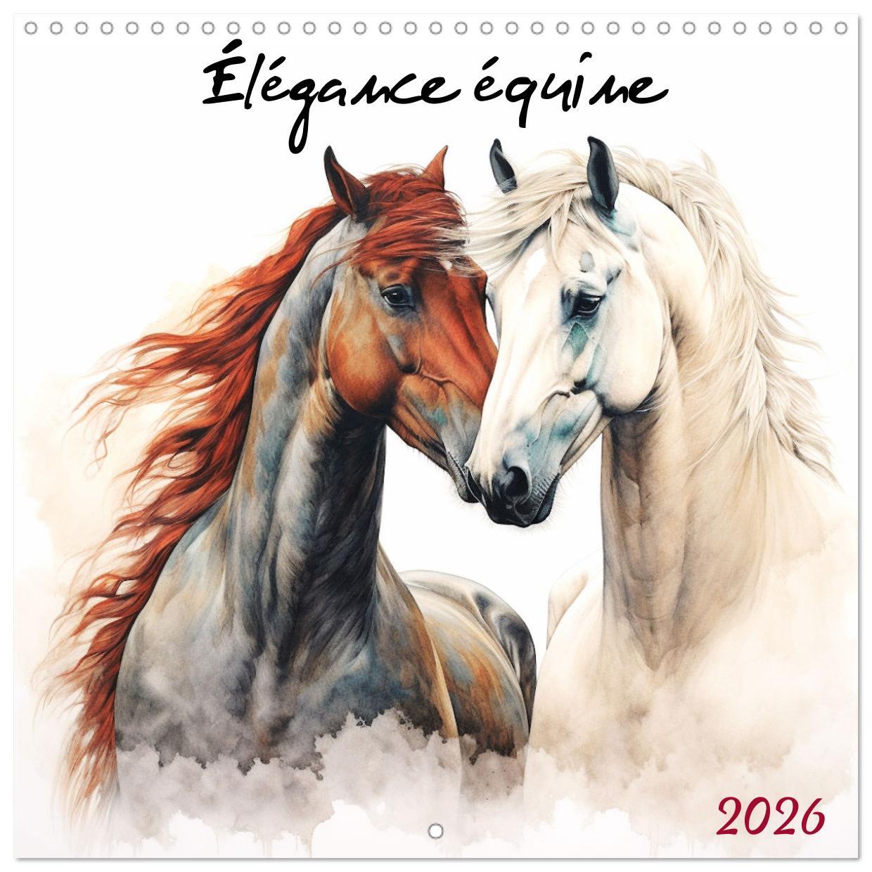 Élégance équine (Calendrier mural carré 2026 30x30 cm) Calendrier double avec une page pour vos prises de notes