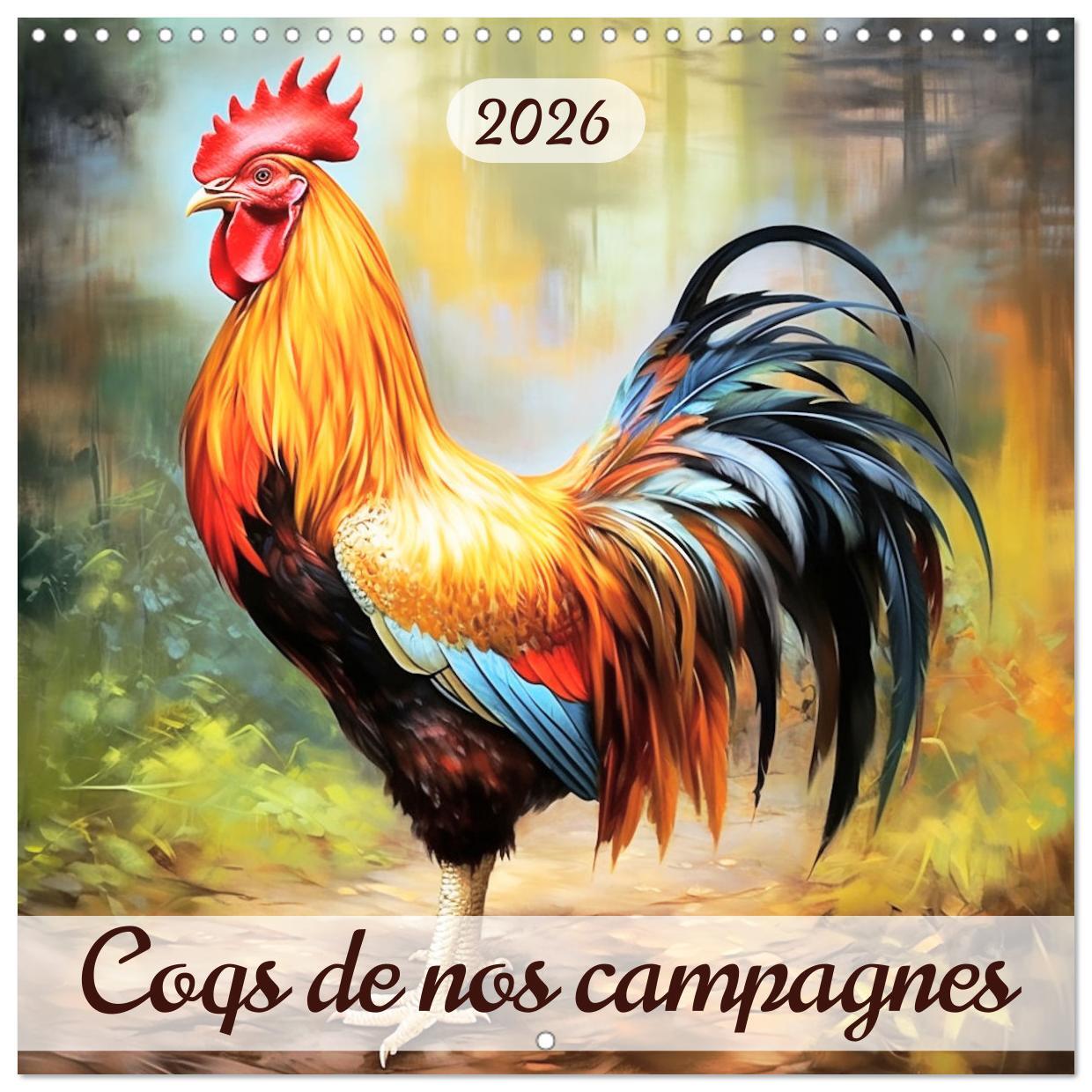 Coqs de nos campagnes (Calendrier mural carré 2026 30x30 cm) Calendrier double avec une page pour vos prises de notes