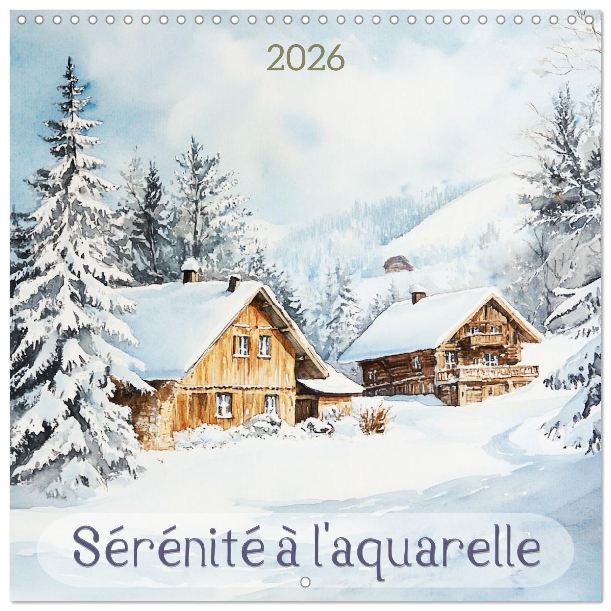 Sérénité à l'aquarelle (Calendrier mural carré 2026 30x30 cm) Calendrier double avec une page pour vos prises de notes