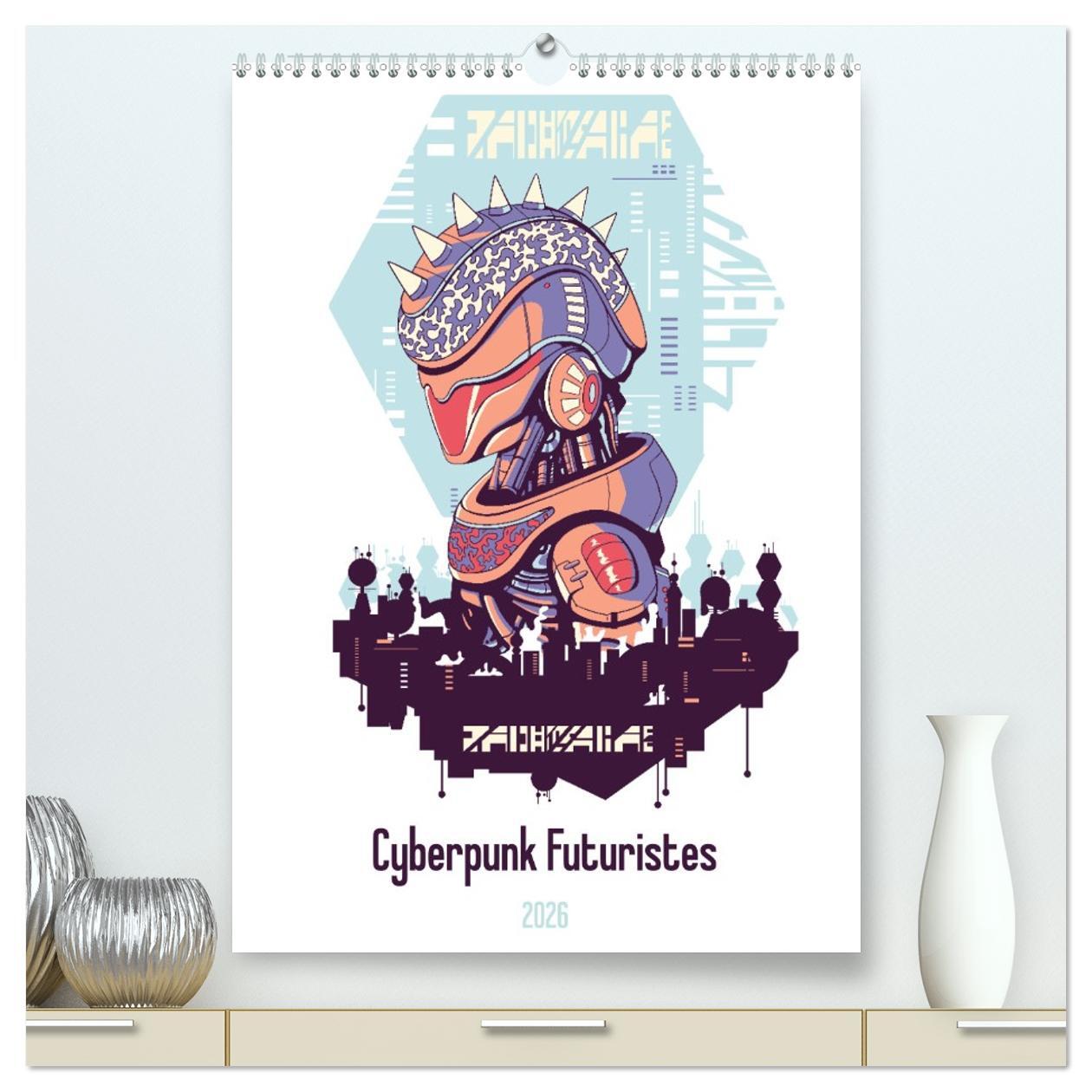 Cyberpunk Futuristes  (Calendrier mural 2026 DIN A2 horizontal) calendrier de bureau