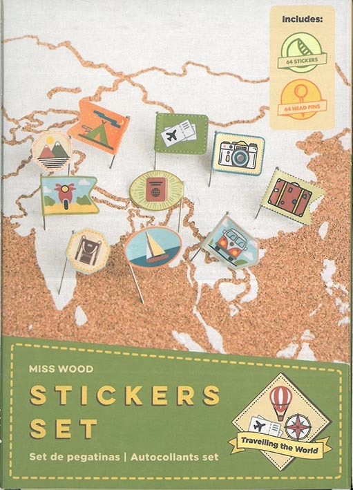 STICKERS PARCOURIR LE MONDE 64 EPINGLES ET 64 STICKERS