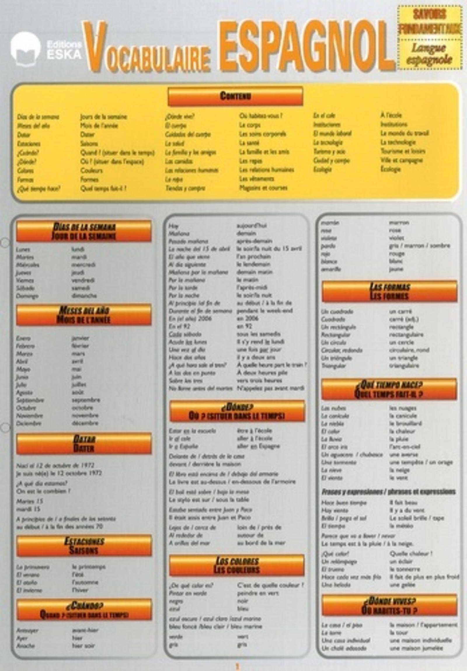 VOCABULAIRE ESPAGNOL-SAVOIRS FONDAMENTAUX LANGUES ETRANGERES-