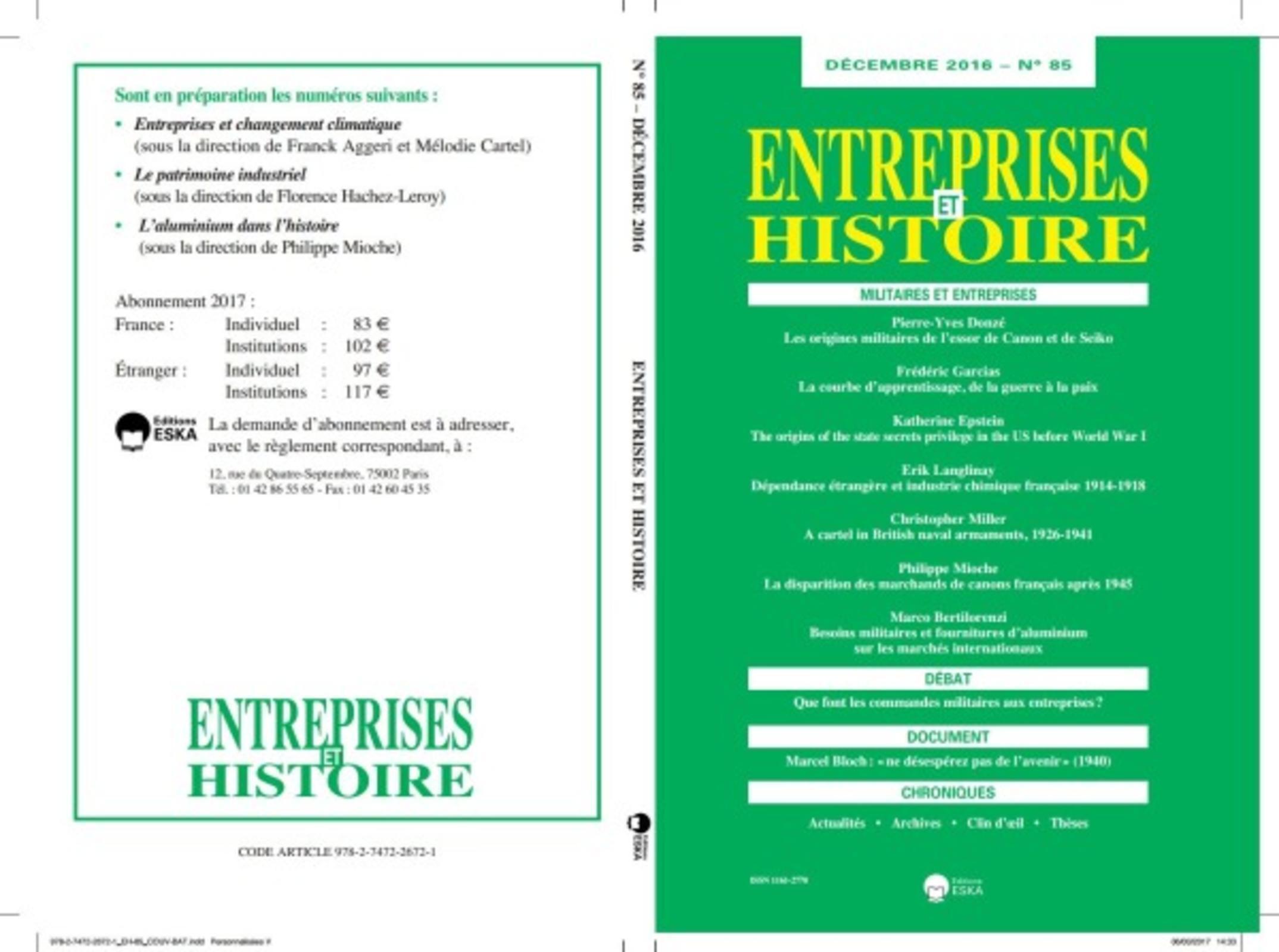 ENTREPRISES ET HISTOIRE 85 DECEMBRE 2016
