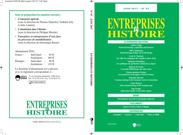 LE PATRIMOINE INDUSTRIEL-REVUE EH 87 JUIN 2017