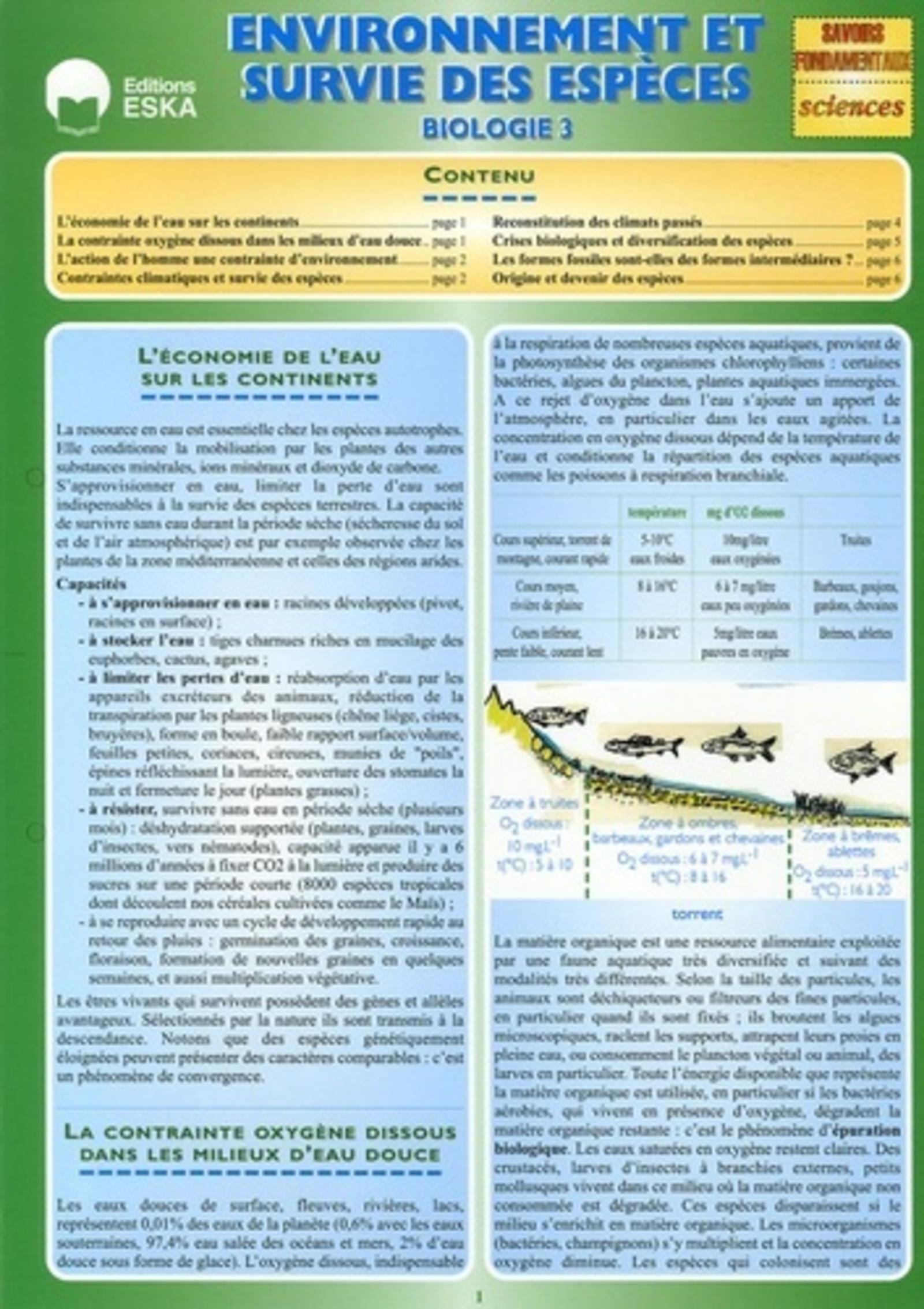 BIOLOGIE 3-ENVIRONNEMENT ET SURVIE DES