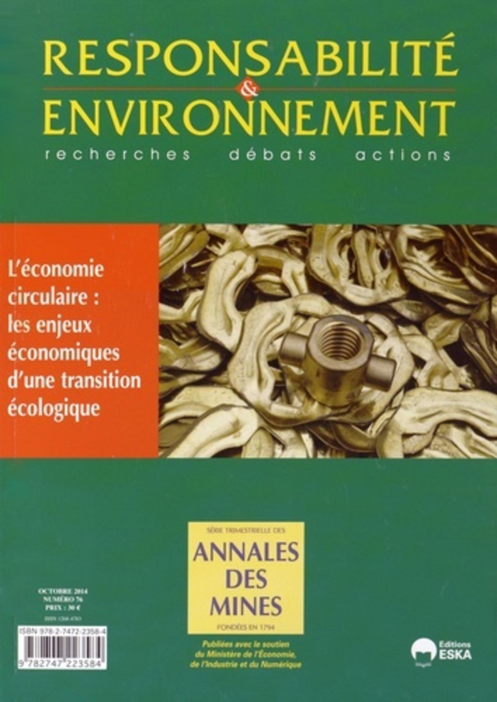 RESPONSABILITE ET ENVIRONNEMENT N 76 OCT 14 L EDITEUR CIRCULAIRE LES ENJEU