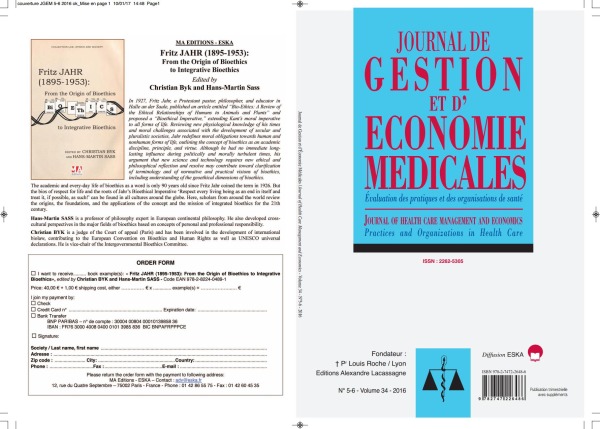 JOURNAL DE GESTION ET D'ECONOMIE MEDICALES N°5-6 VOL 34-2016