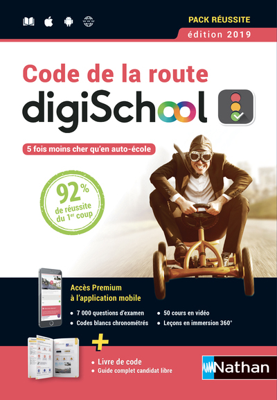 Coffret Code de la route digischool + 1 livre + livret + 1 carte d'activation + 1 marque page