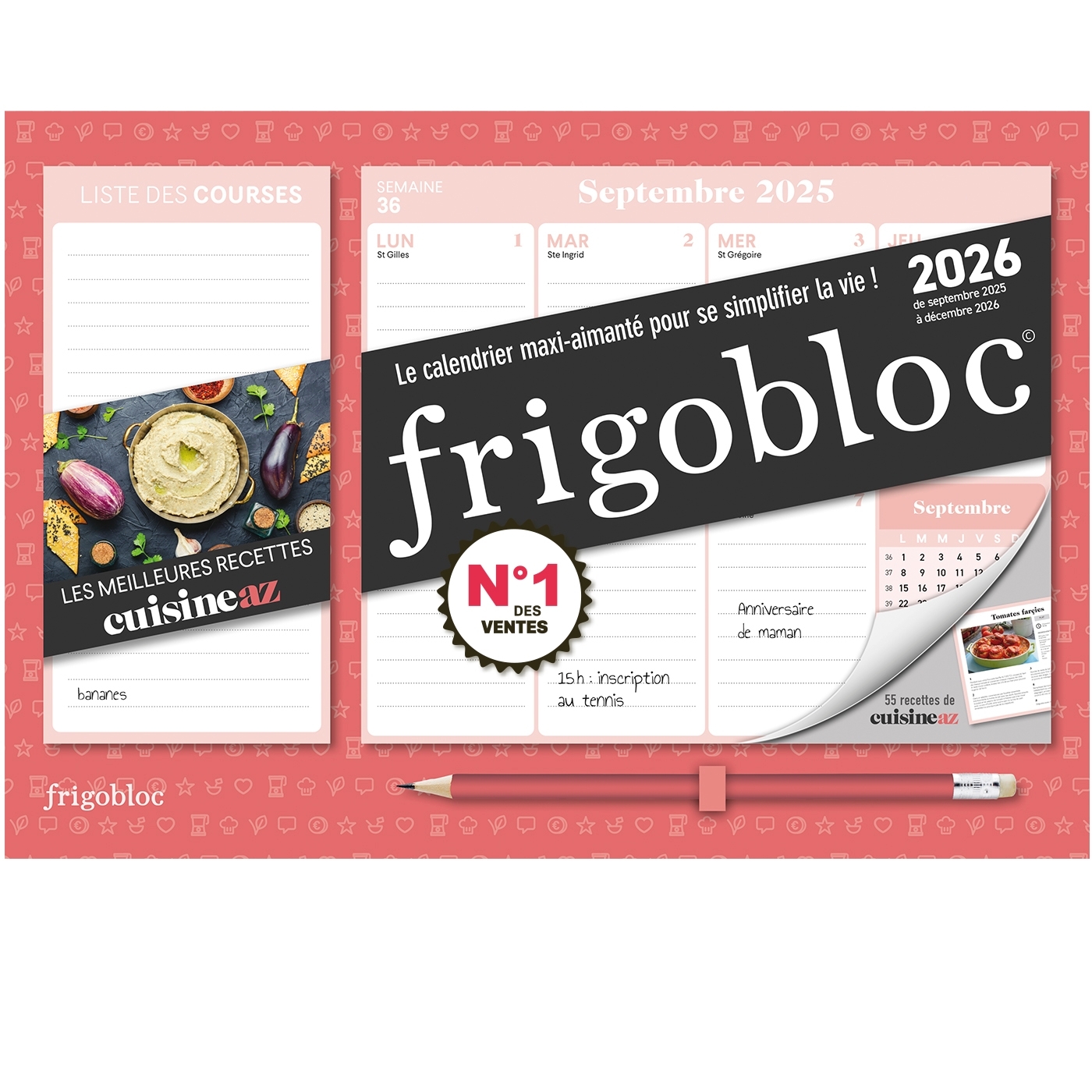 Mini Frigobloc Hebdomadaire 2026 Cuisine AZ (de sept. 2025 à déc. 2026)