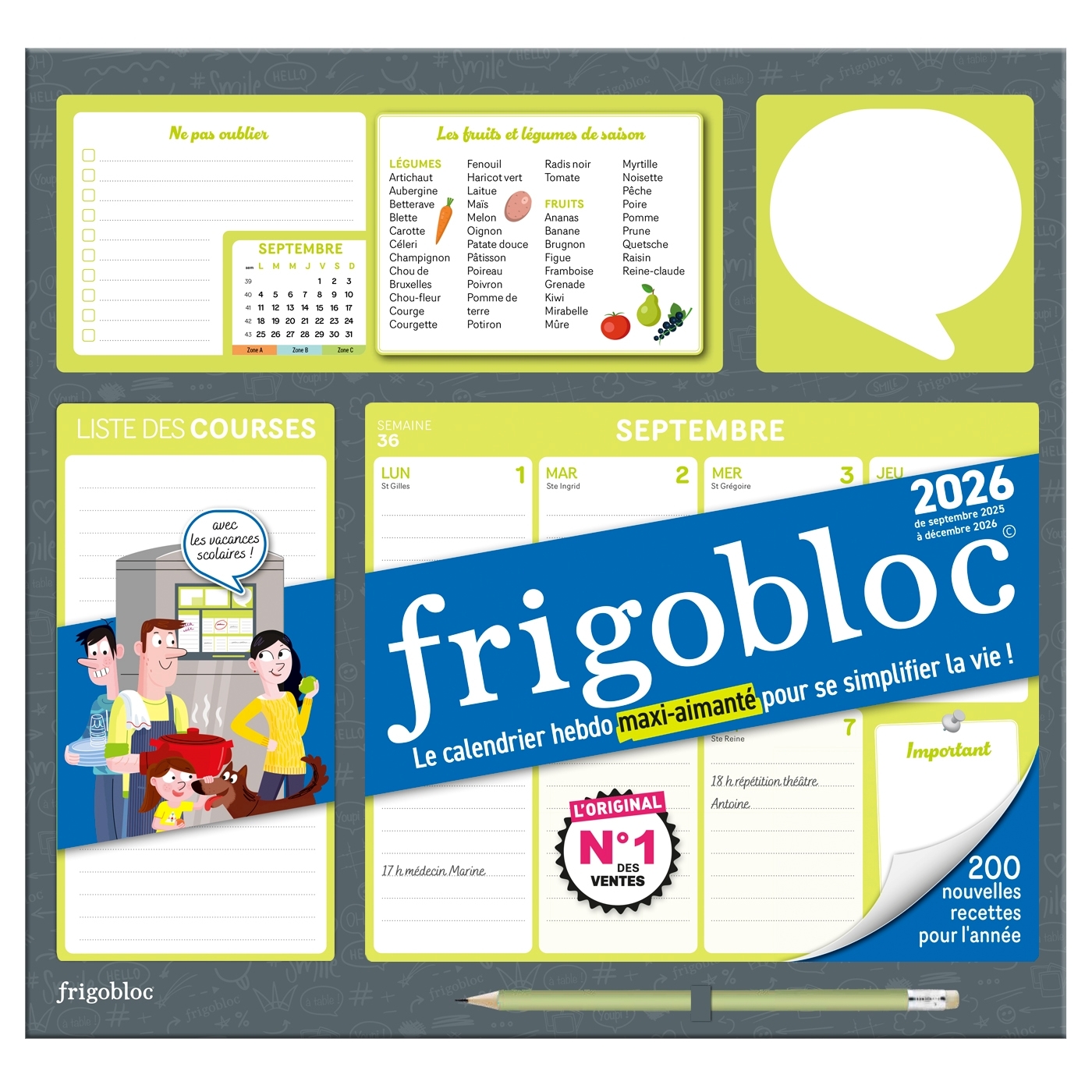 Frigobloc Hebdomadaire 2026 - Calendrier d'organisation familiale / sem (de sept. 2025 à déc. 2026)