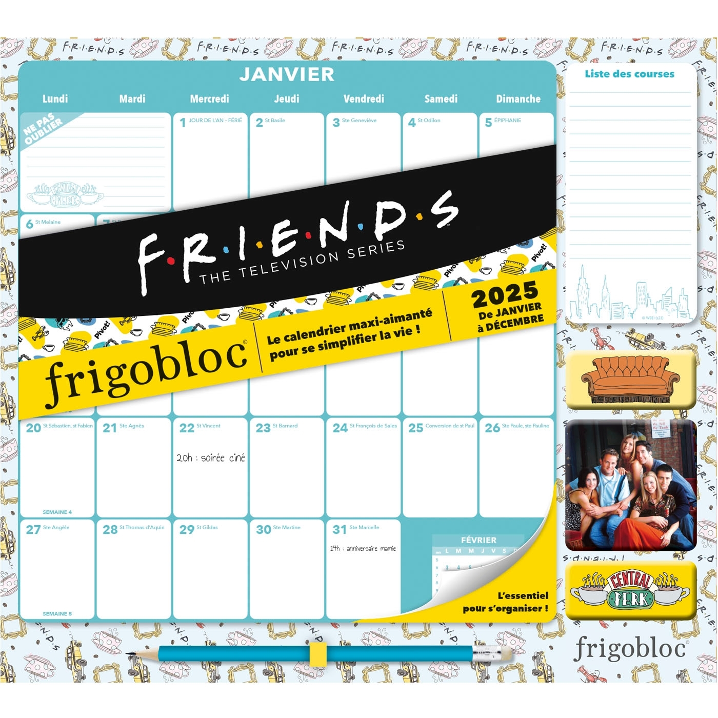 Frigobloc Mensuel 2025 Déco Friends (de janv. à déc. 2025)