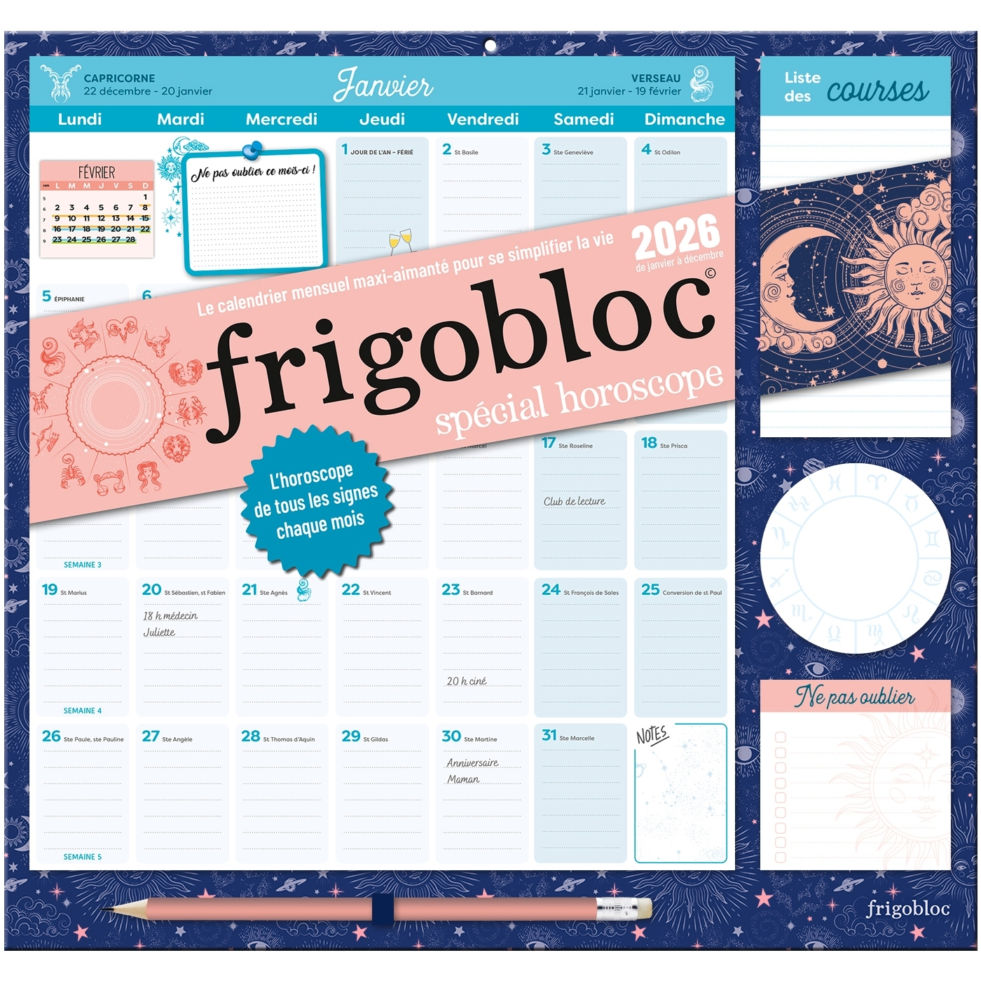 Frigobloc Mensuel 2026 Spécial Horoscope (de janv. à déc. 2026)