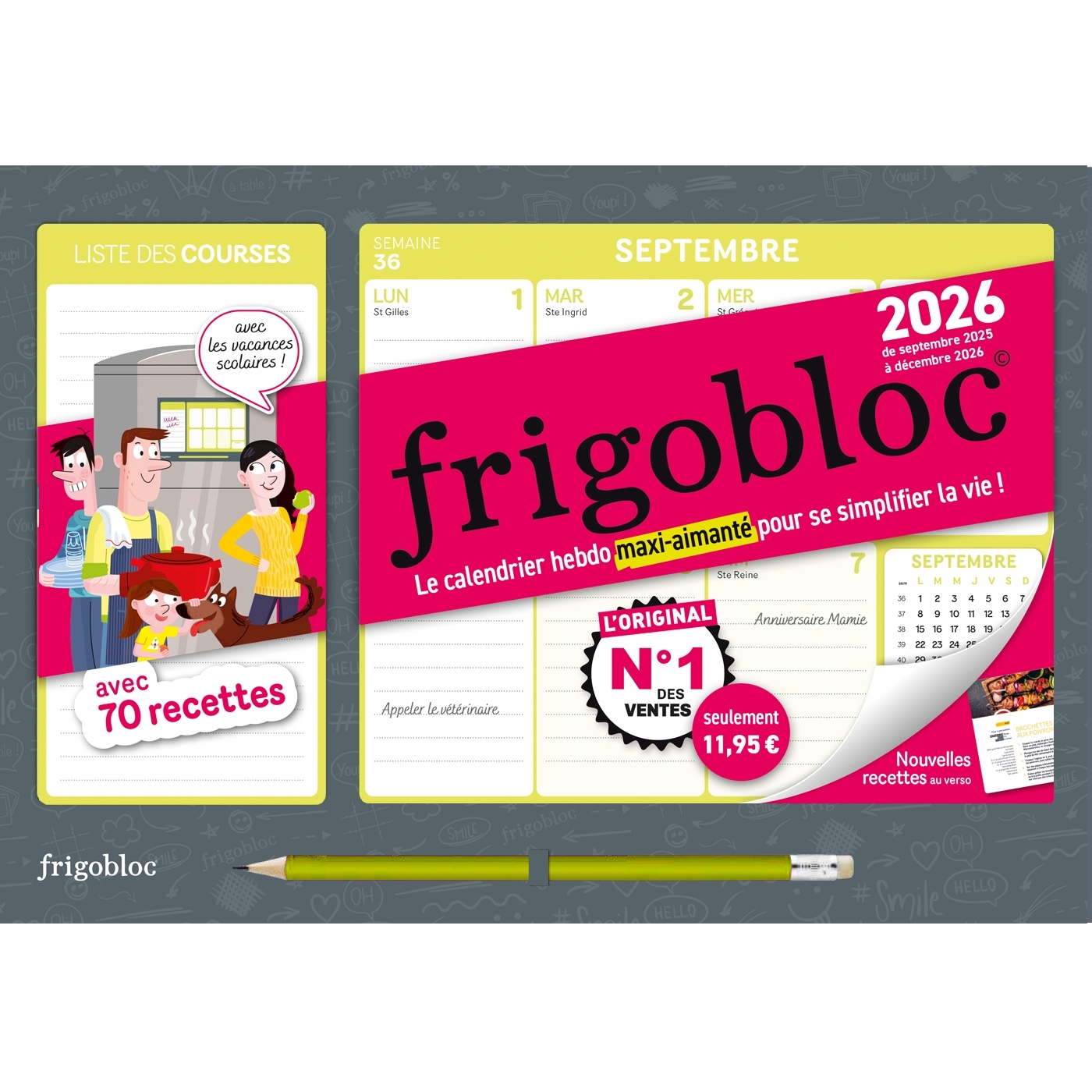 Frigobloc Hebdomadaire Compact 2026  - Calendrier Compact / sem (de sept. 2025 à déc. 2026)