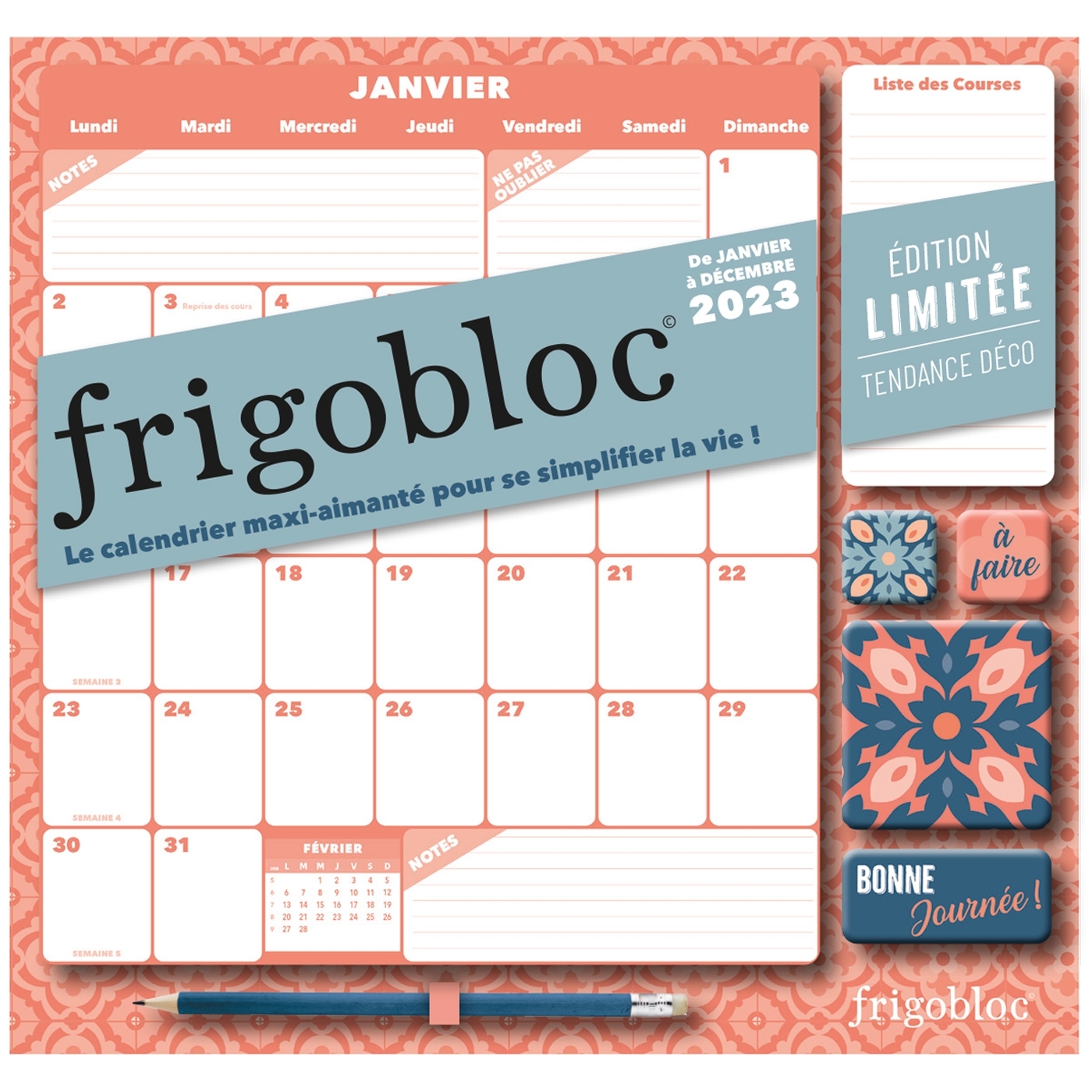 Frigobloc Mensuel 2023 Déco corail (de janv. à déc. 2023) - édition limitée