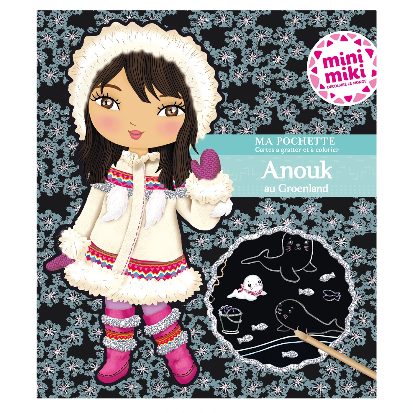 Minimiki - Ma pochette cartes à gratter et à colorier - Anouk au Groënland