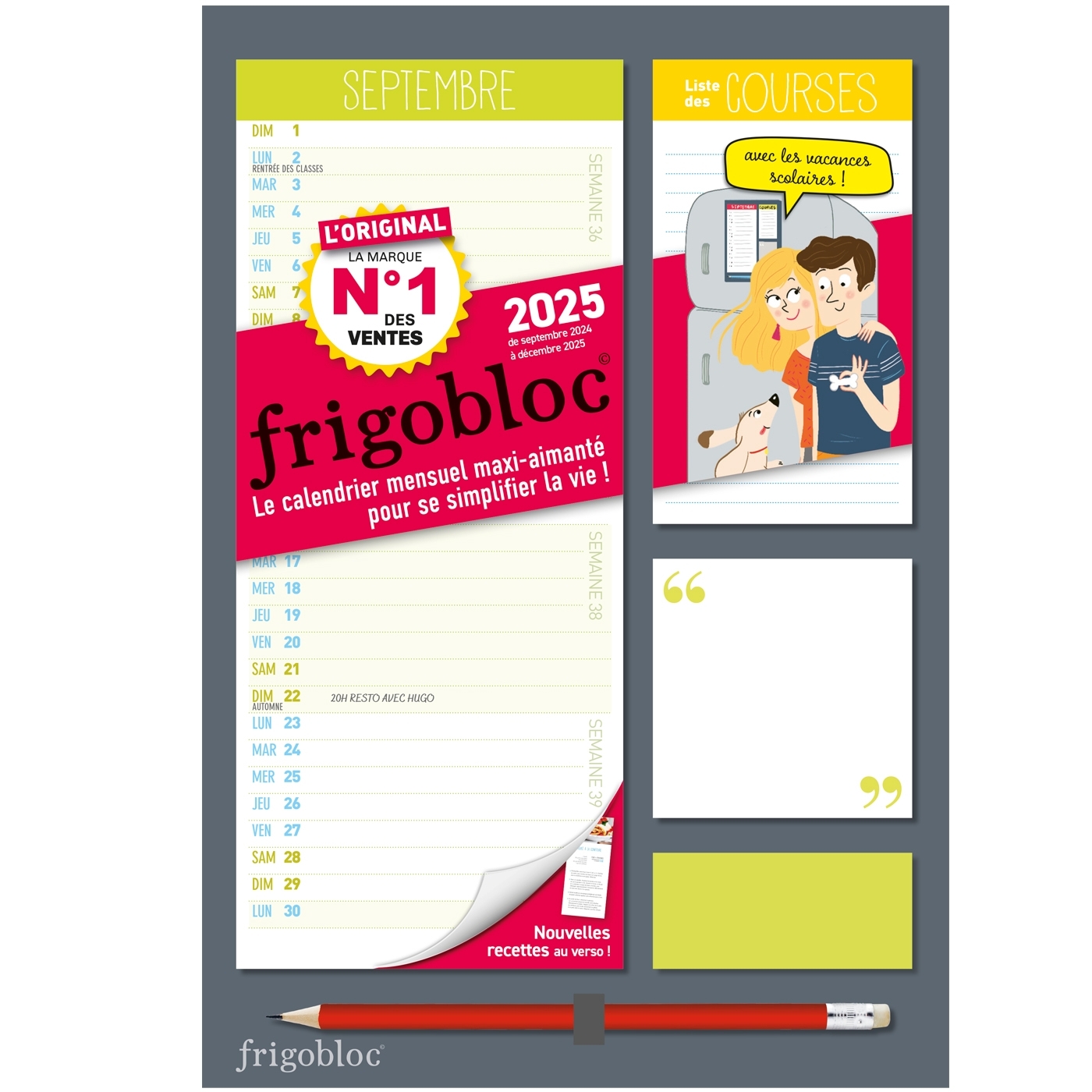 Frigobloc Mensuel compact 2025 - Calendrier d'organisation familiale / mois
