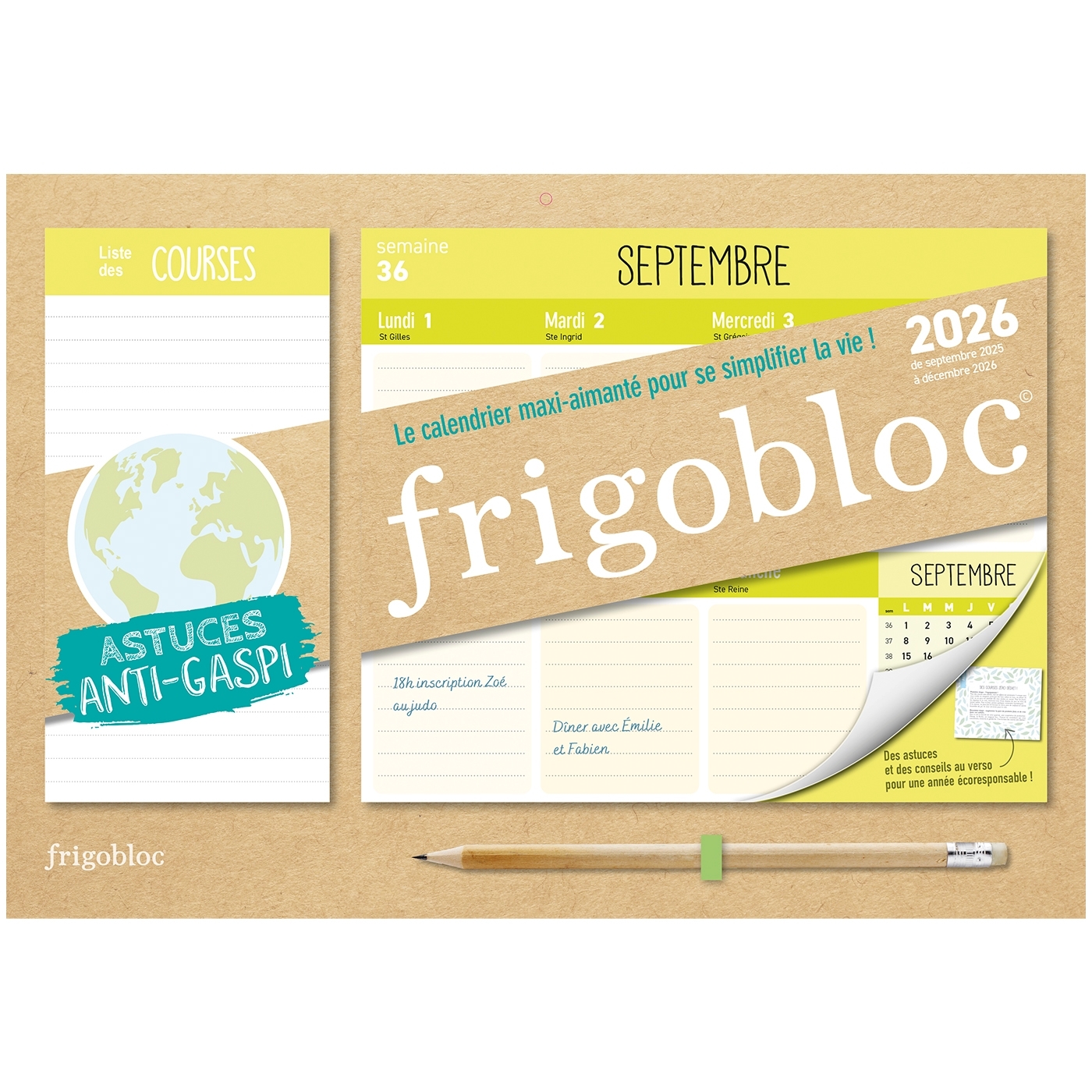 Mini Frigobloc Hebdomadaire 2026 Anti-Gaspi (de sept. 2025 à déc. 2026)