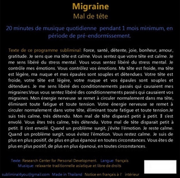 Programme Subliminal Audio - Migraine - Mal de tête