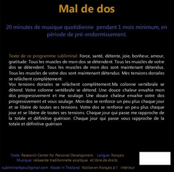 Programme Subliminal Audio - Mal de dos