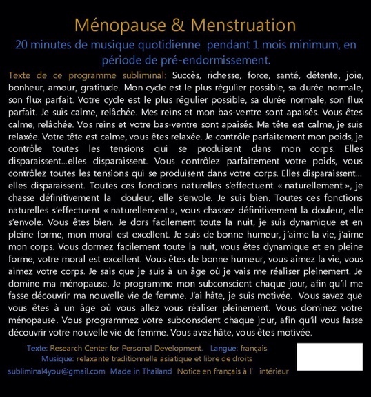 Programme Subliminal Audio - Ménopause & Menstruation