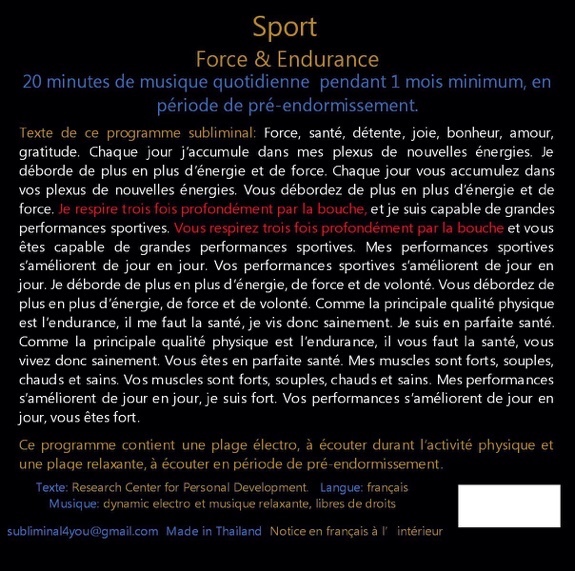Programme Subliminal Audio - Sport, Force & Endurance