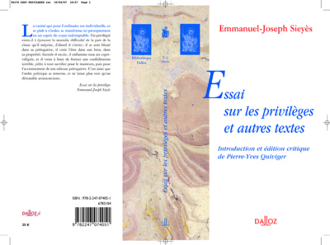 Essais sur les privilèges et autres textes - Réimpression des éditions de 1788, 1789 et 1795
