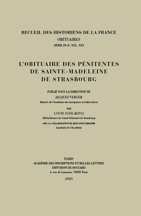 L'obituaire des Pénitentes de Sainte-Madeleine de Strasbourg