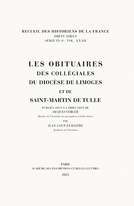 Les obituaires des collégiales du diocèse de Limoges et de Saint-Martin de Tulle