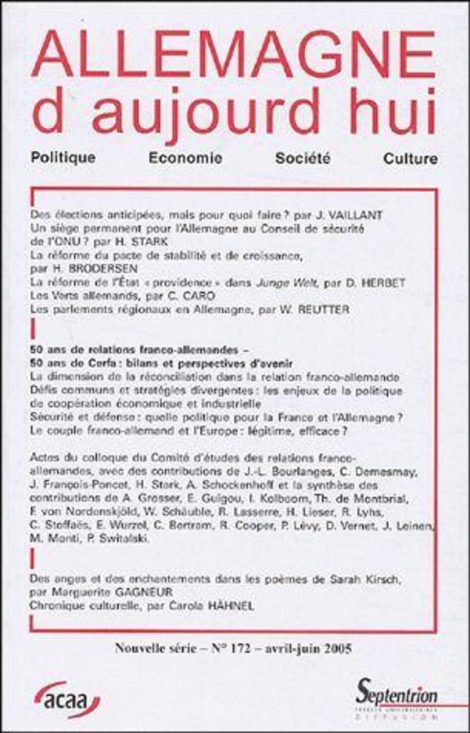 Allemagne d''aujourd''hui, n°172/avril - juin 2005