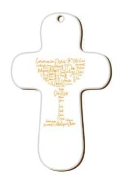 Croix blanche en bois imprimée Calice
