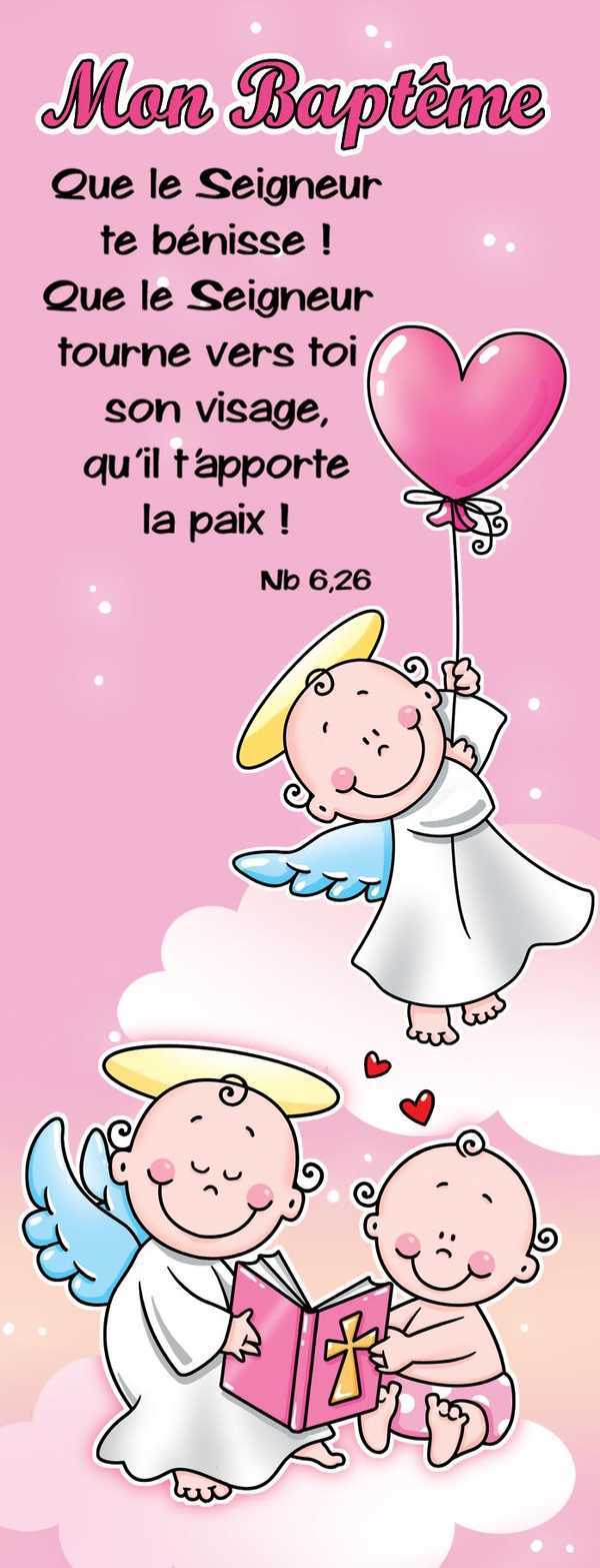 Lot de 20 - Signet Mon Bapteme ANGE Que le Seigneur te bénisse Fille