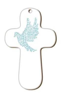 Croix blanche en bois imprimée Colombe