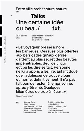 Une certaine idée du beau - [actes de la journée d'étude], 20 et 21 avril 2021, École nationale supérieure d'architecture de