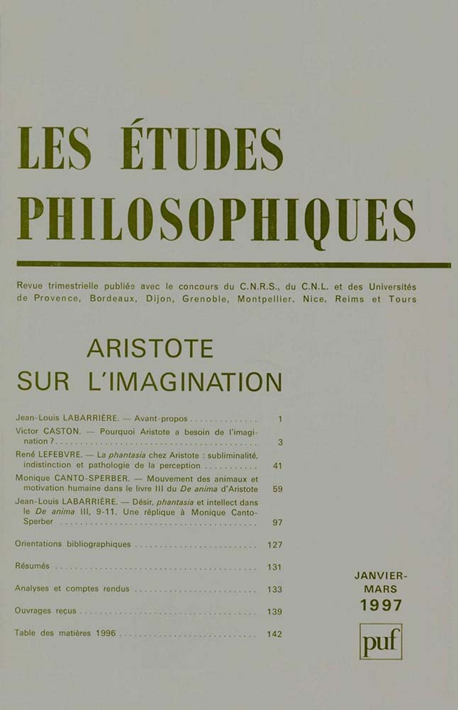 études philosophiques 1997, n° 1