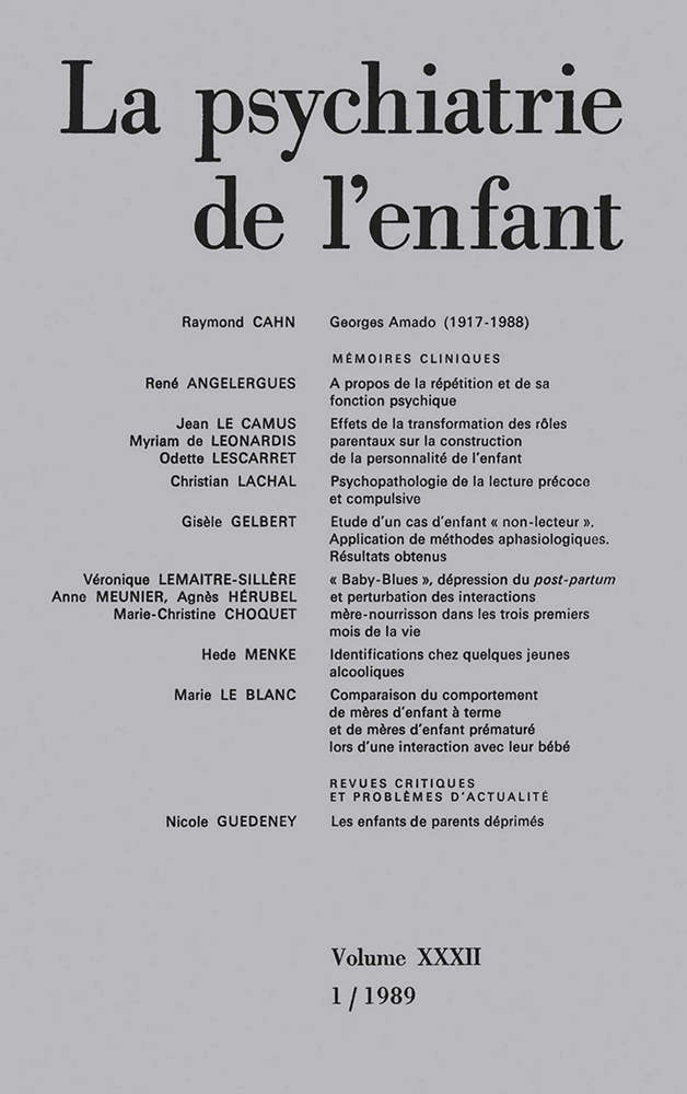 psychiatrie de l'enfant 1989, vol. 32 (1)