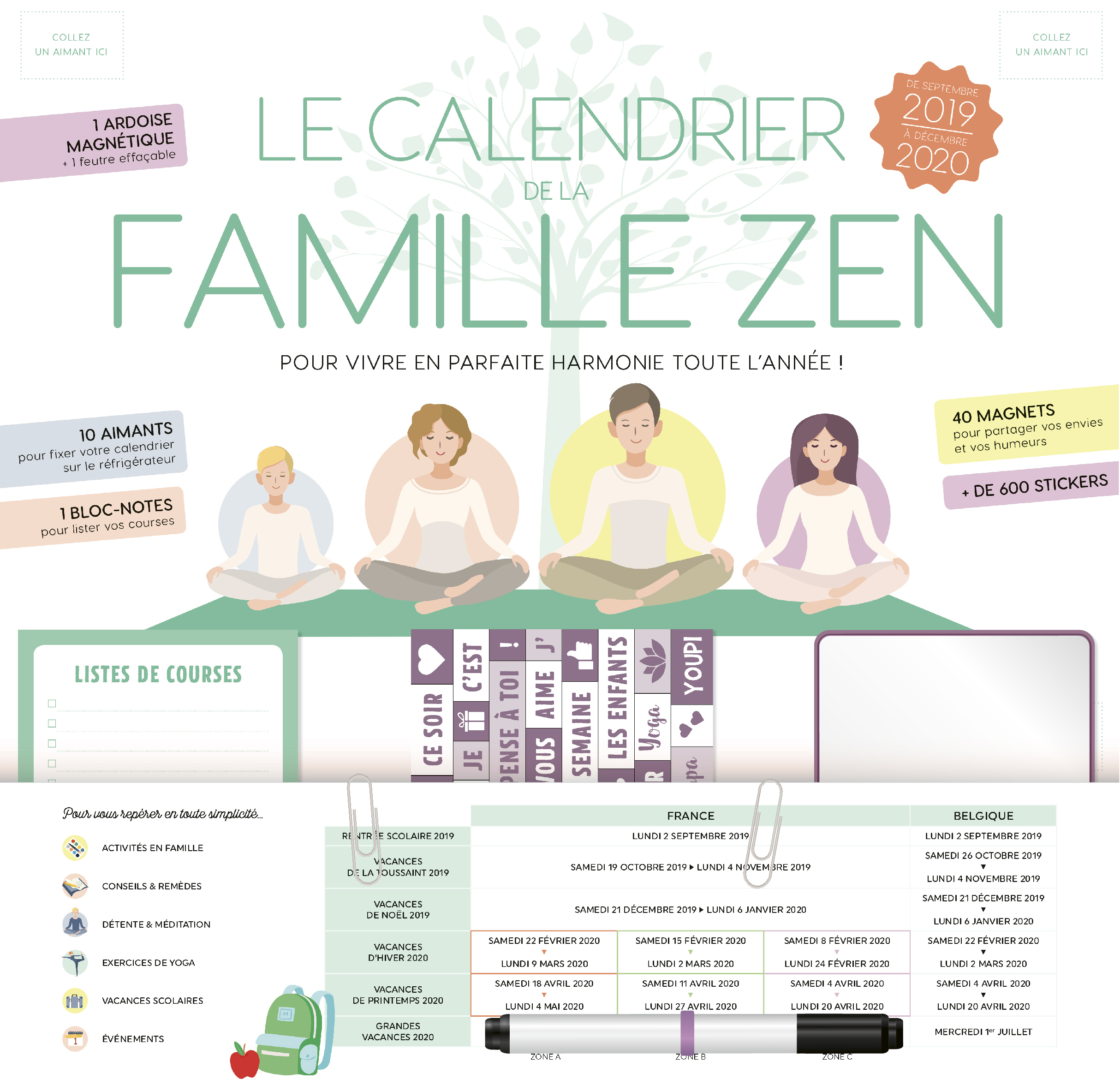 Le calendrier de la famille zen 2019-2020