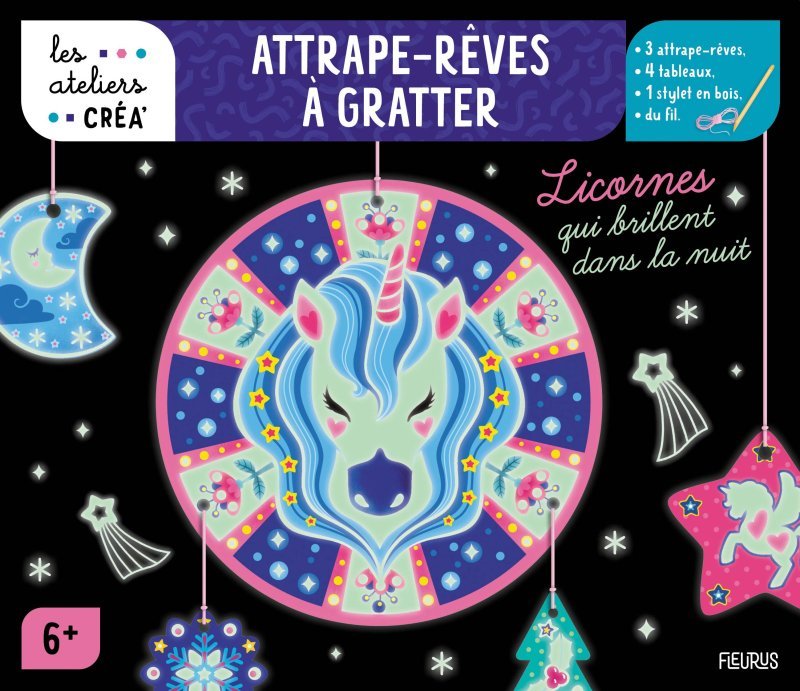 Attrape-rêves à gratter. Licornes qui brillent dans la nuit