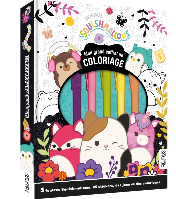 Mon grand coffret coloriage Squishmallows - 5 feutres Squishmallows, 45 stickers, des jeux et des co