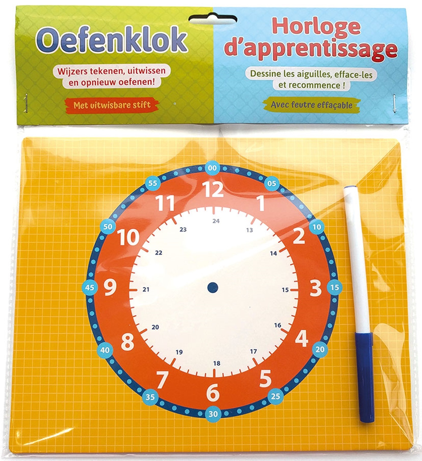 Horloge d'apprentissage avec feutre effaçable